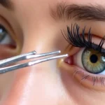 The image shows various eyelash extension tweezers, useful for choosing the best ones.