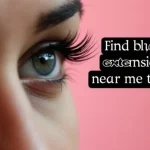 The image shows a woman with beautifully applied eyelash extensions, ready to find them near her.
