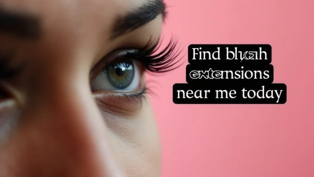 The image shows a woman with beautifully applied eyelash extensions, ready to find them near her.
