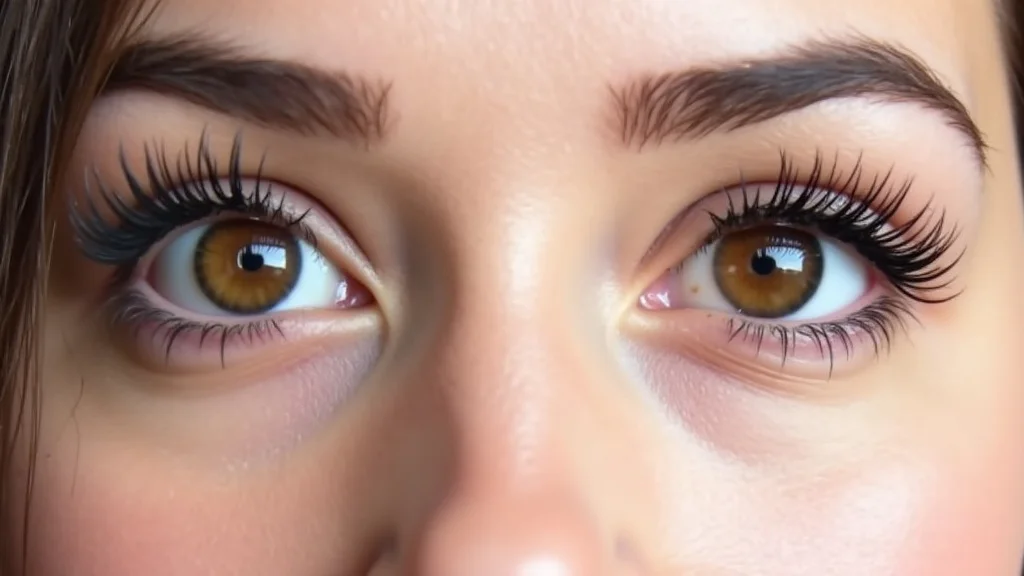 The image shows a person carefully applying a remover solution to eyelash extensions at home.