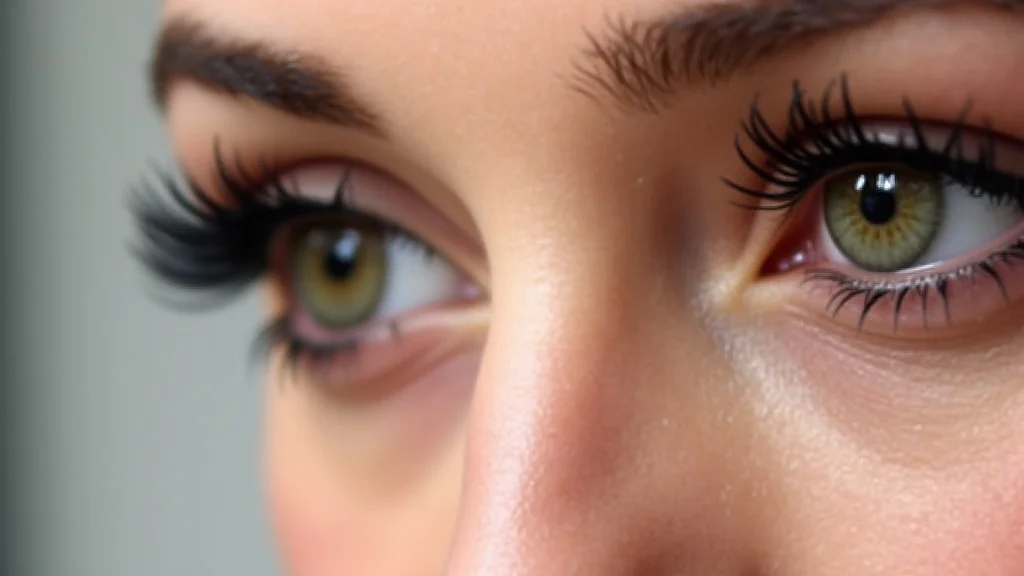 The image shows a person gently removing eyelash extensions at home using a safe removal solution.