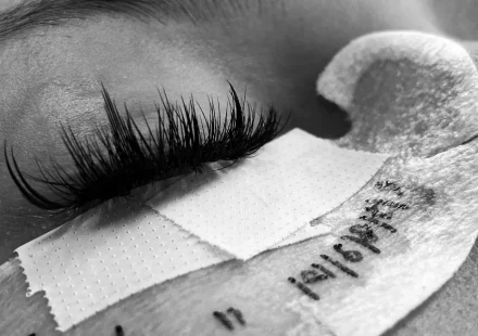 Close-up of eyelash extensions on a closed eye