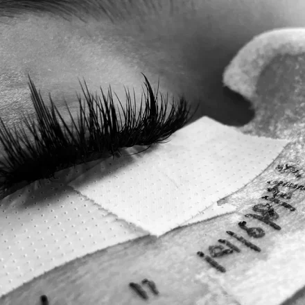 Close-up of eyelash extensions on a closed eye