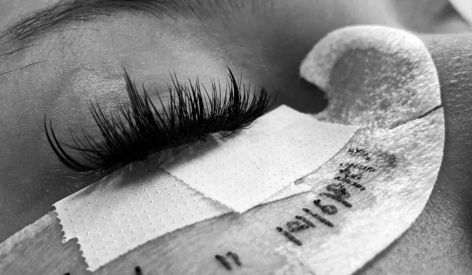 Close-up of eyelash extensions on a closed eye
